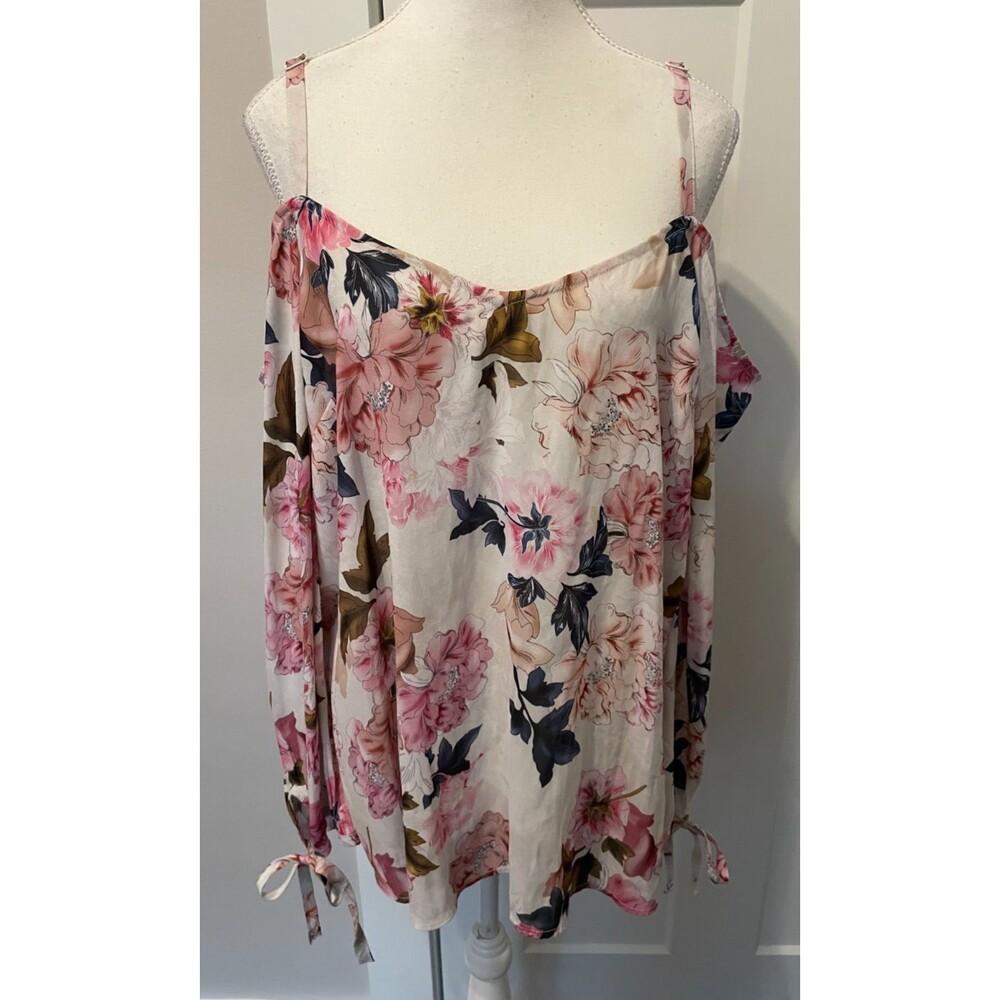 TORRID Womens TOP Cold Shoulder PINK Blue Brown FLORAL Size 1 (1X 14/16)